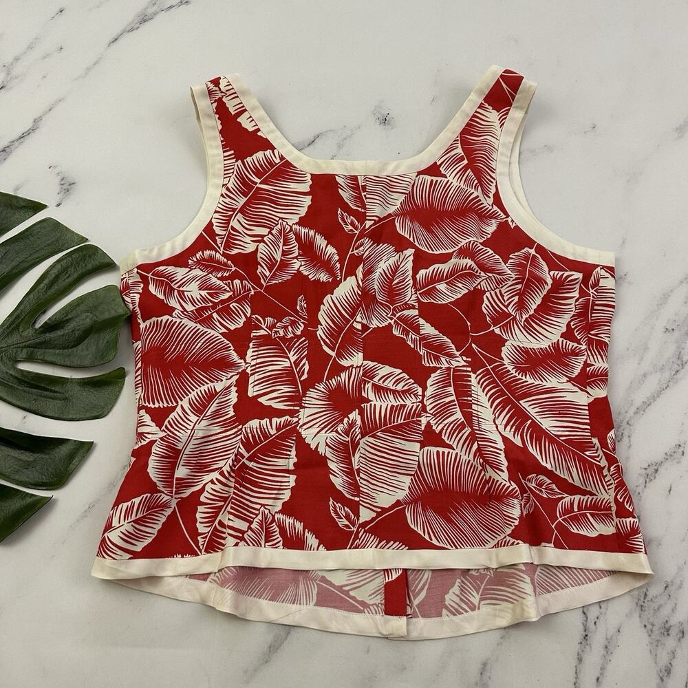 Nine West Vintage Y2k Tropical Floral Top Size 14 Red White Tropical Sleeveless - Picture 6 of 9